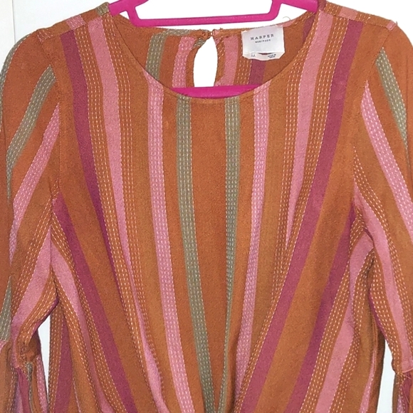 Harper Multi stripe puff sleeve tie Blouse Top Sz M - Picture 7 of 10